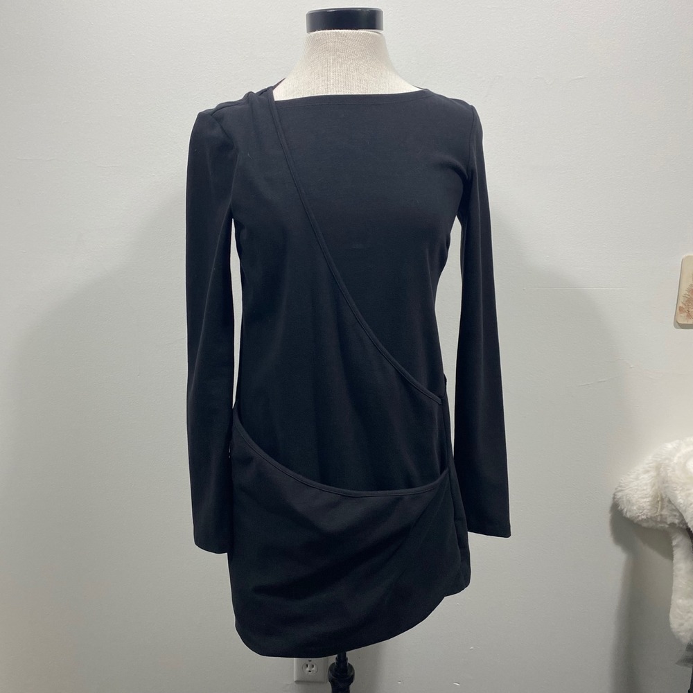 Made in Italy Malloni Black Long Sleeve Asymmetrical Mini Pouch Dress‎ Designer